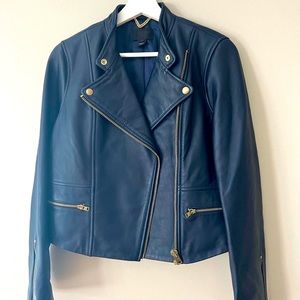 JCrew leather jacket. Blue. Size 6. New without tags.